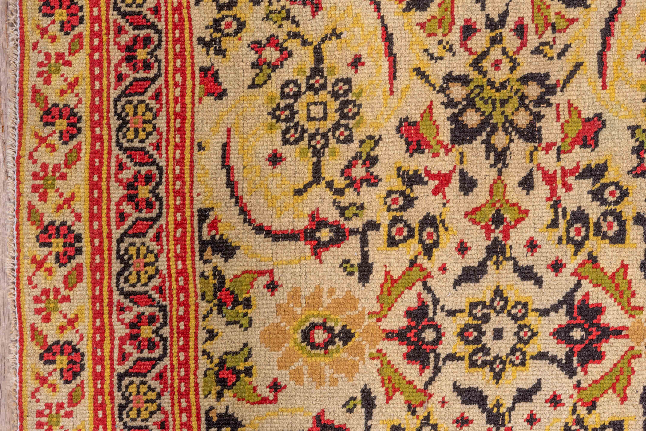 2' x 6' one-of-a-kind handmade vintage Agra runner rug. Color palette: ivory, rust, gold, olive, burgundy, camel, charcoal
