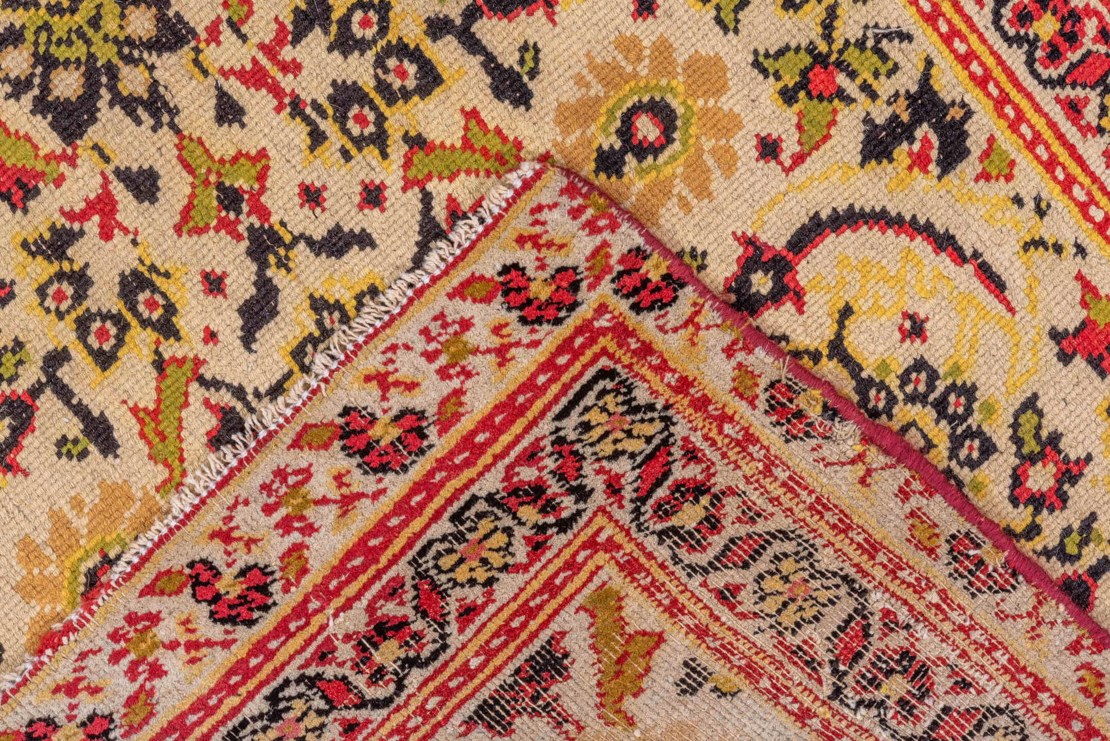 2' x 6' one-of-a-kind handmade vintage Agra runner rug. Color palette: ivory, rust, gold, olive, burgundy, camel, charcoal