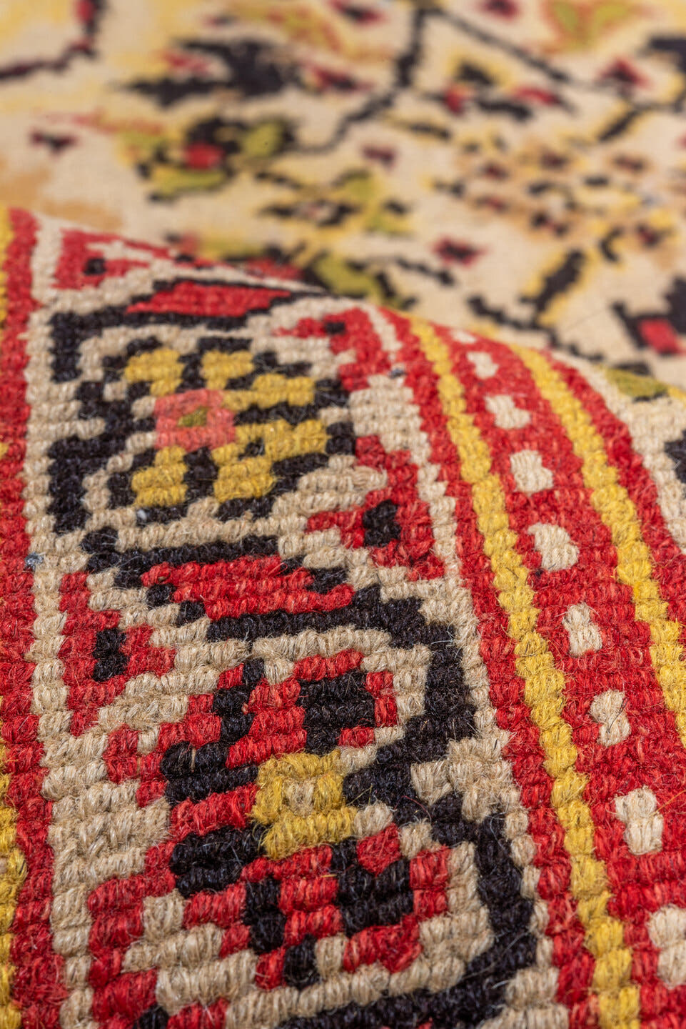 2' x 6' one-of-a-kind handmade vintage Agra runner rug. Color palette: ivory, rust, gold, olive, burgundy, camel, charcoal