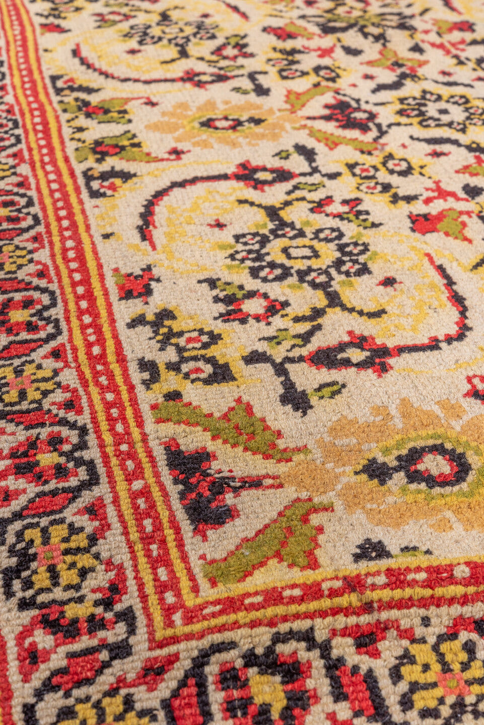 2' x 6' one-of-a-kind handmade vintage Agra runner rug. Color palette: ivory, rust, gold, olive, burgundy, camel, charcoal