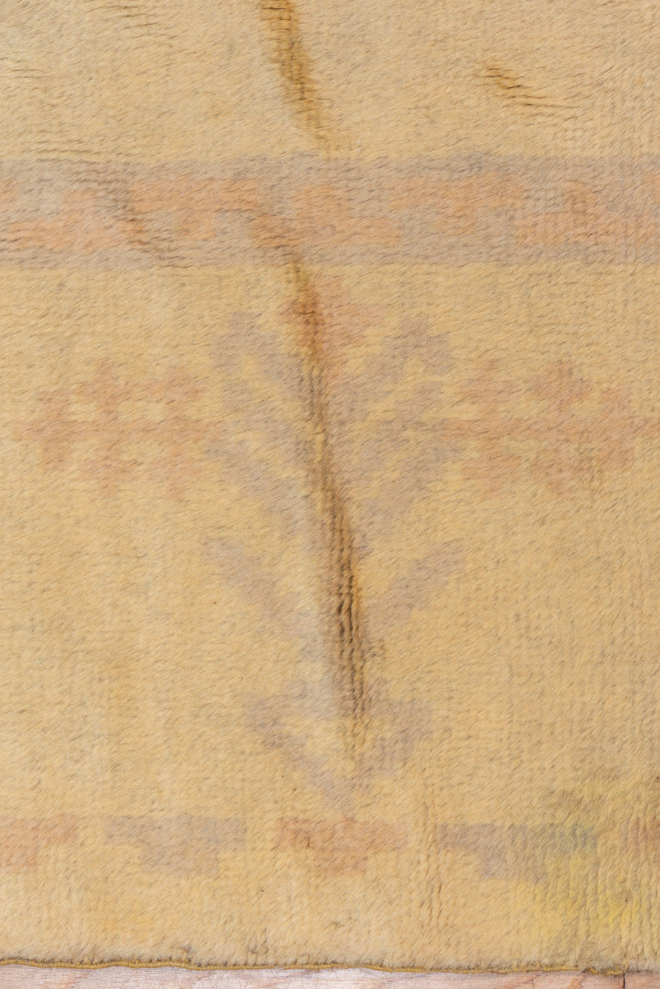 11' x 14' one-of-a-kind handmade vintage Spanish oversize rug. Color palette: ivory, camel, cream, blush, pale blue, taupe