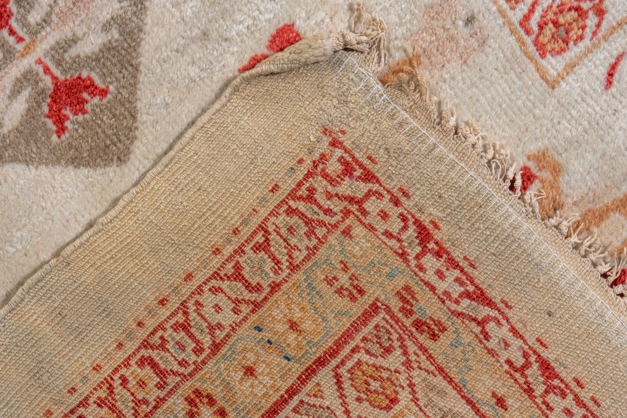 14' x 26' one-of-a-kind handmade vintage Sultanabad oversize rug. Color palette: ivory, rust, coral, taupe, pale blue, camel