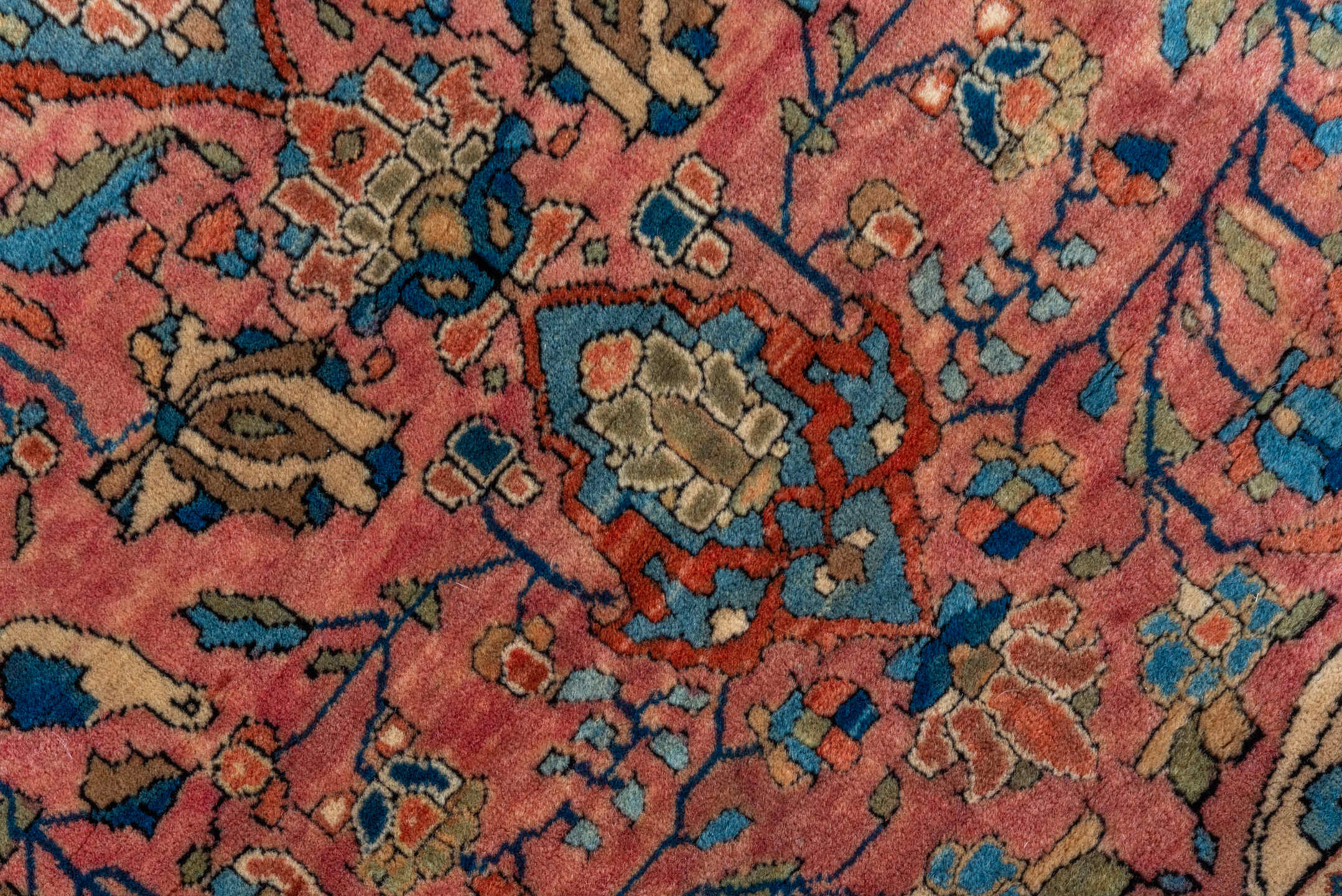 3' x 4' one-of-a-kind handmade vintage Mohtasham Kashan small size rug. Color palette: rose, navy, ivory, sky_blue, taupe