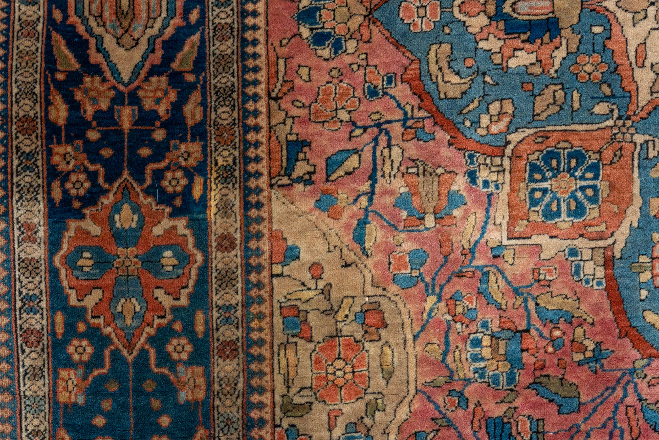 3' x 4' one-of-a-kind handmade vintage Mohtasham Kashan small size rug. Color palette: rose, navy, ivory, sky_blue, taupe