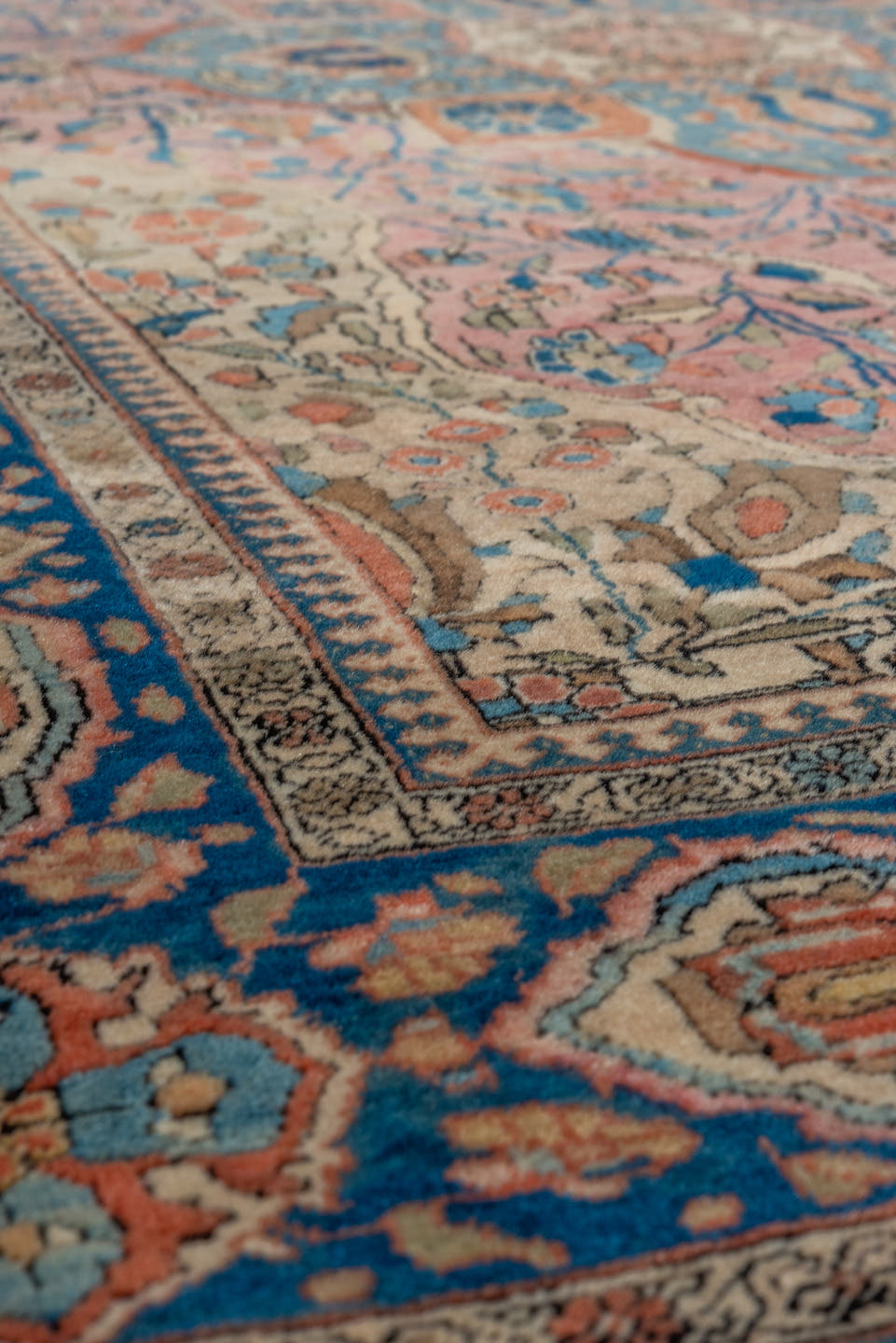 3' x 4' one-of-a-kind handmade vintage Mohtasham Kashan small size rug. Color palette: rose, navy, ivory, sky_blue, taupe