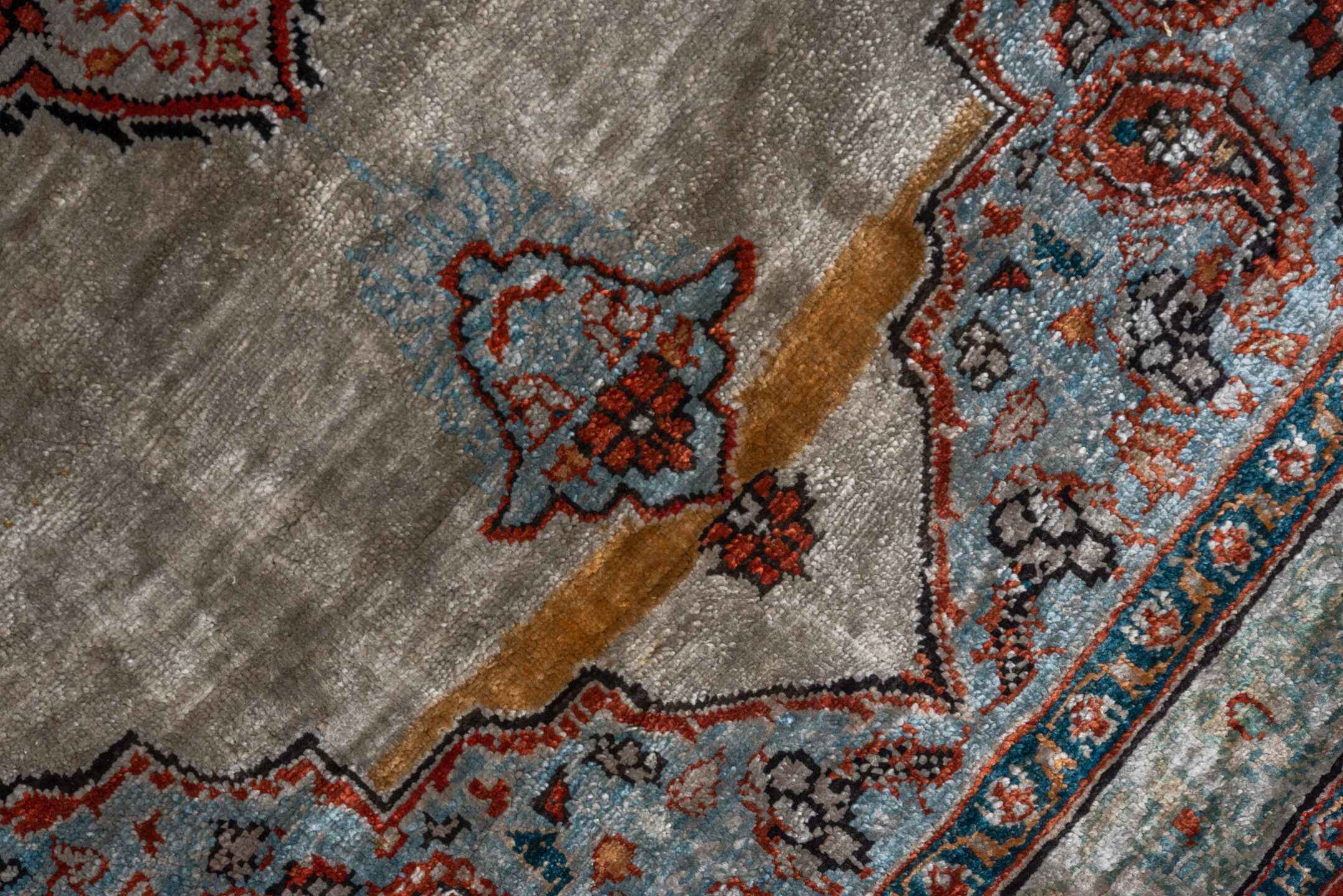 2' x 2' one-of-a-kind handmade vintage Tabriz small size rug. Color palette: black, blue, brown, charcoal, gray, pink, red