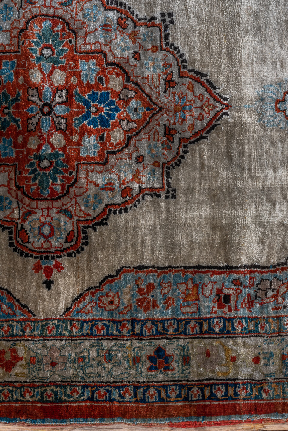 2' x 2' one-of-a-kind handmade vintage Tabriz small size rug. Color palette: black, blue, brown, charcoal, gray, pink, red