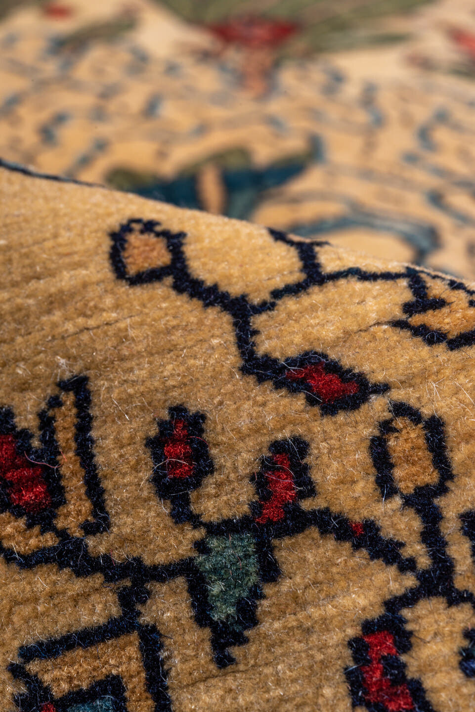 4' x 6' one-of-a-kind handmade vintage Farahan rug. Color palette: ivory, navy, red, camel, sky_blue, sage, rose, coral
