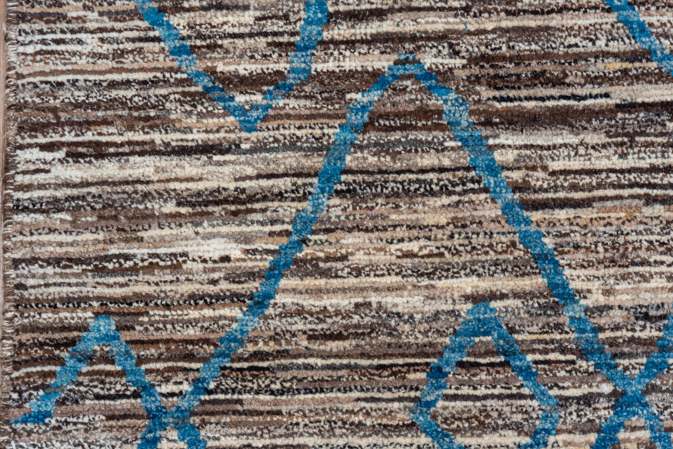 8' x 10' one-of-a-kind handmade vintage Tulu large size rug. Color palette: brown, ivory, blue, charcoal, taupe, gray, black