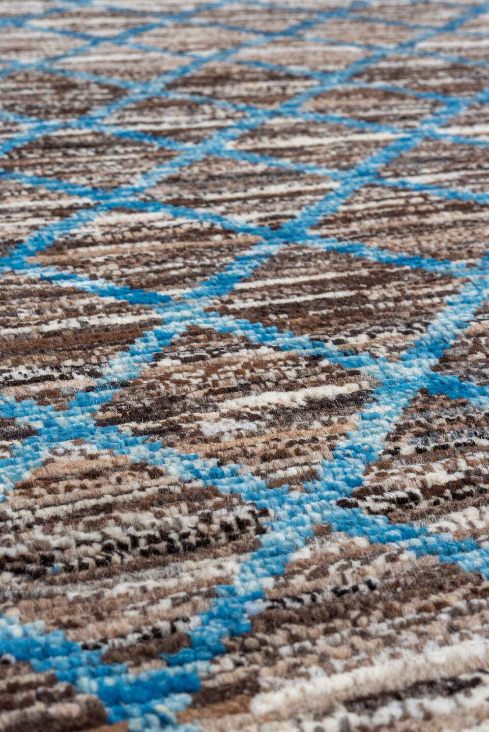 8' x 10' one-of-a-kind handmade vintage Tulu large size rug. Color palette: brown, ivory, blue, charcoal, taupe, gray, black