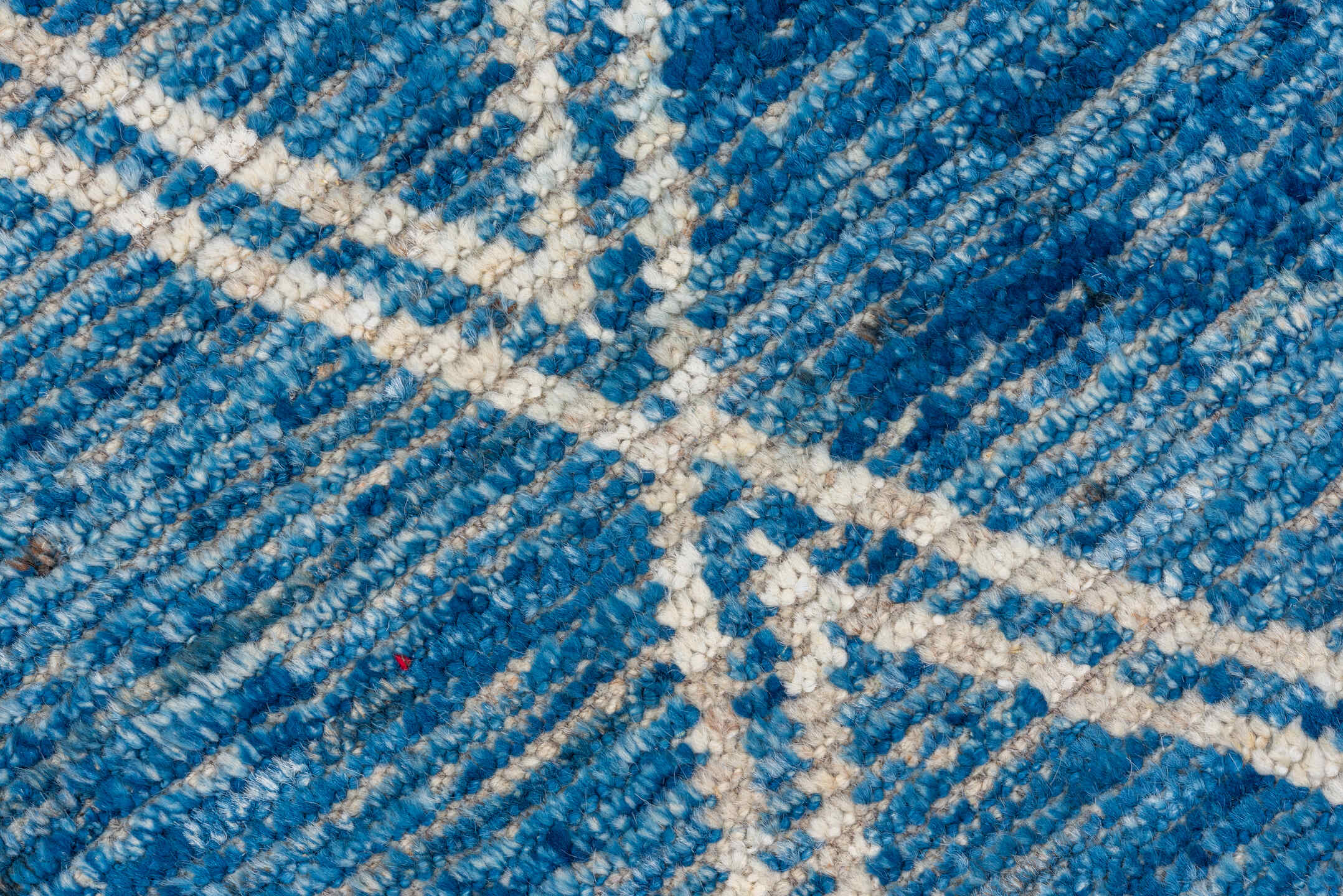 9' x 12' one-of-a-kind handmade vintage Tulu large size rug. Color palette: blue, ivory, sky blue, light blue