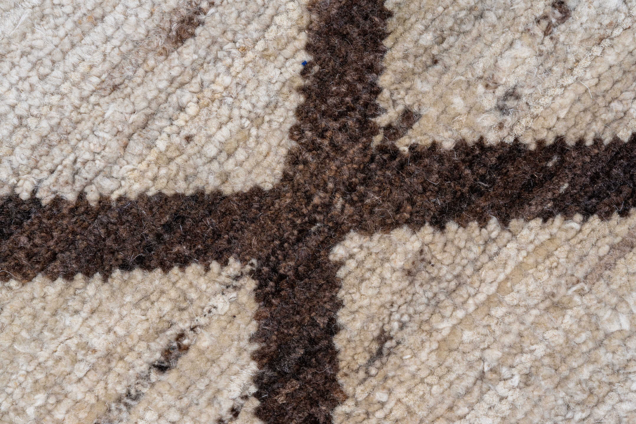 8' x 9' one-of-a-kind handmade vintage Tulu rug. Color palette: ivory, brown, taupe, charcoal, beige, gray, black