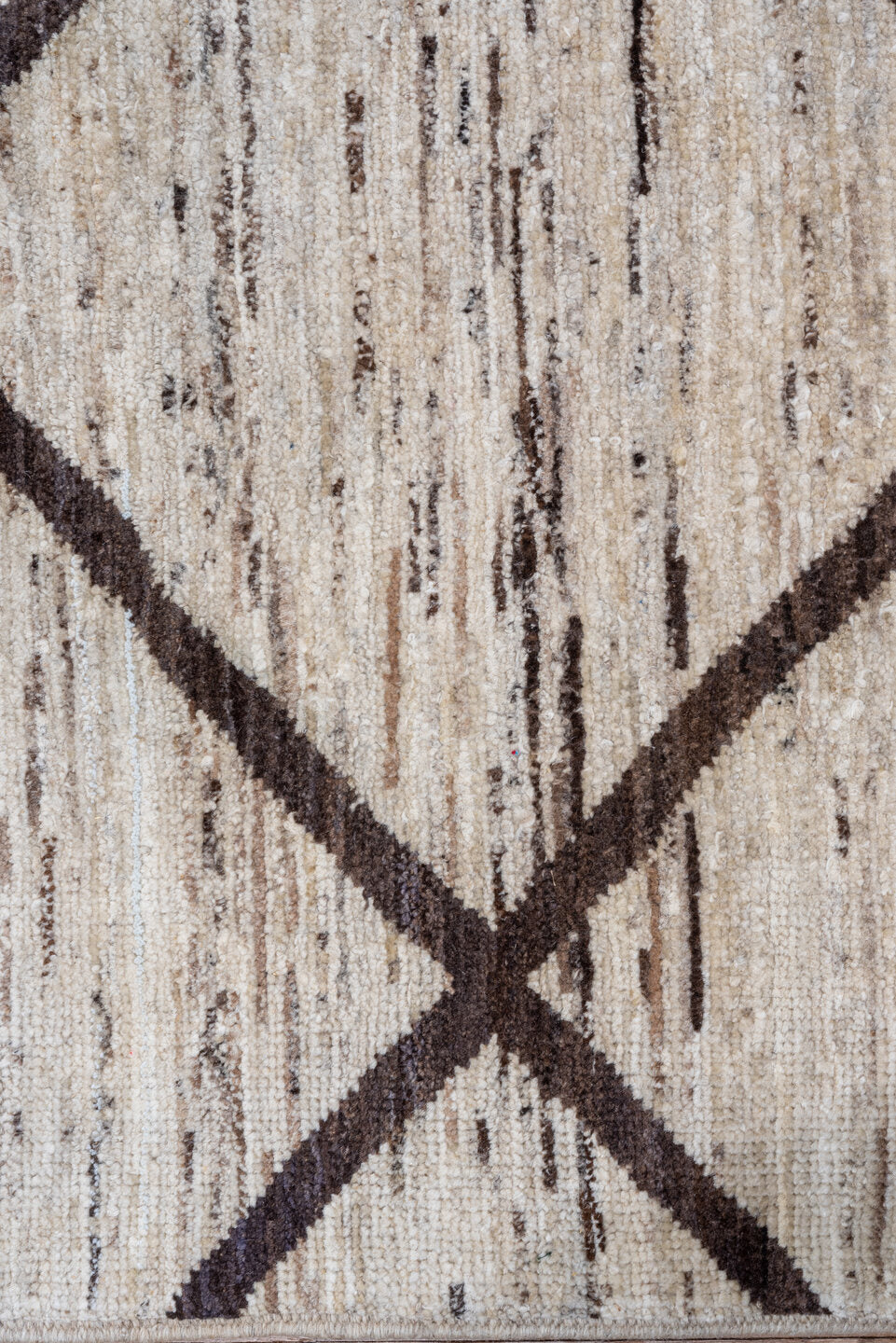 8' x 9' one-of-a-kind handmade vintage Tulu rug. Color palette: ivory, brown, taupe, charcoal, beige, gray, black