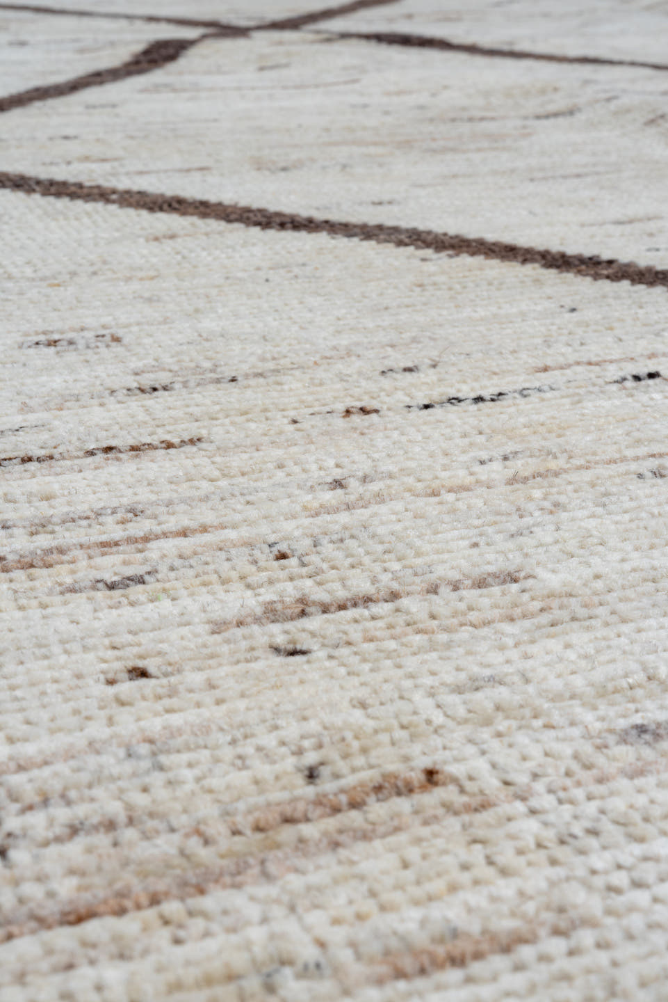 8' x 9' one-of-a-kind handmade vintage Tulu rug. Color palette: ivory, brown, taupe, charcoal, beige, gray, black