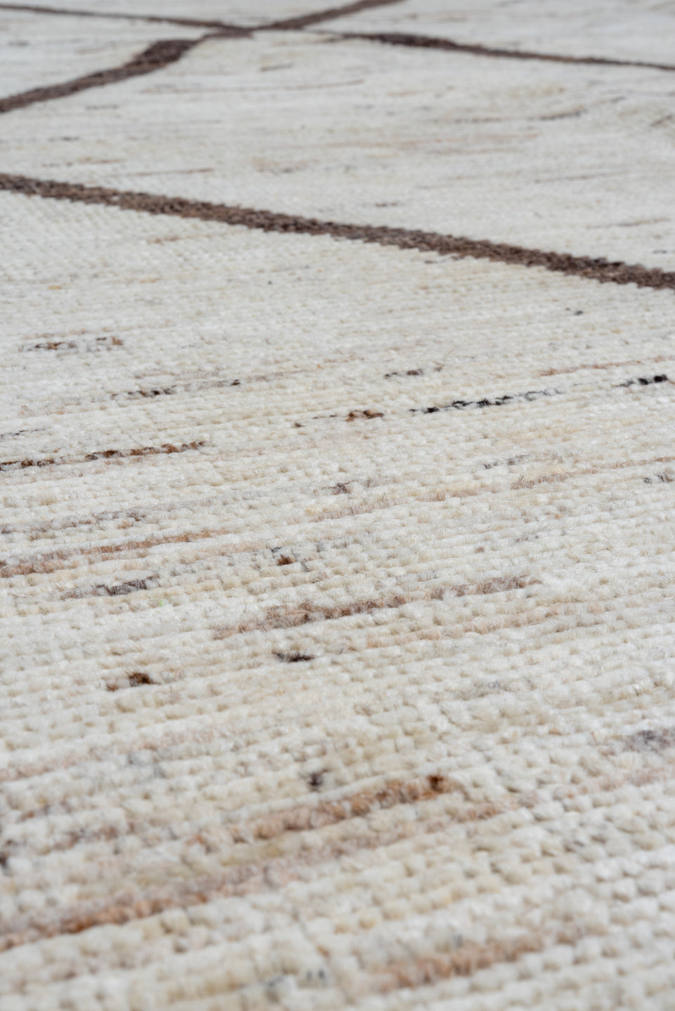 8' x 9' one-of-a-kind handmade vintage Tulu rug. Color palette: ivory, brown, taupe, charcoal, beige, gray, black