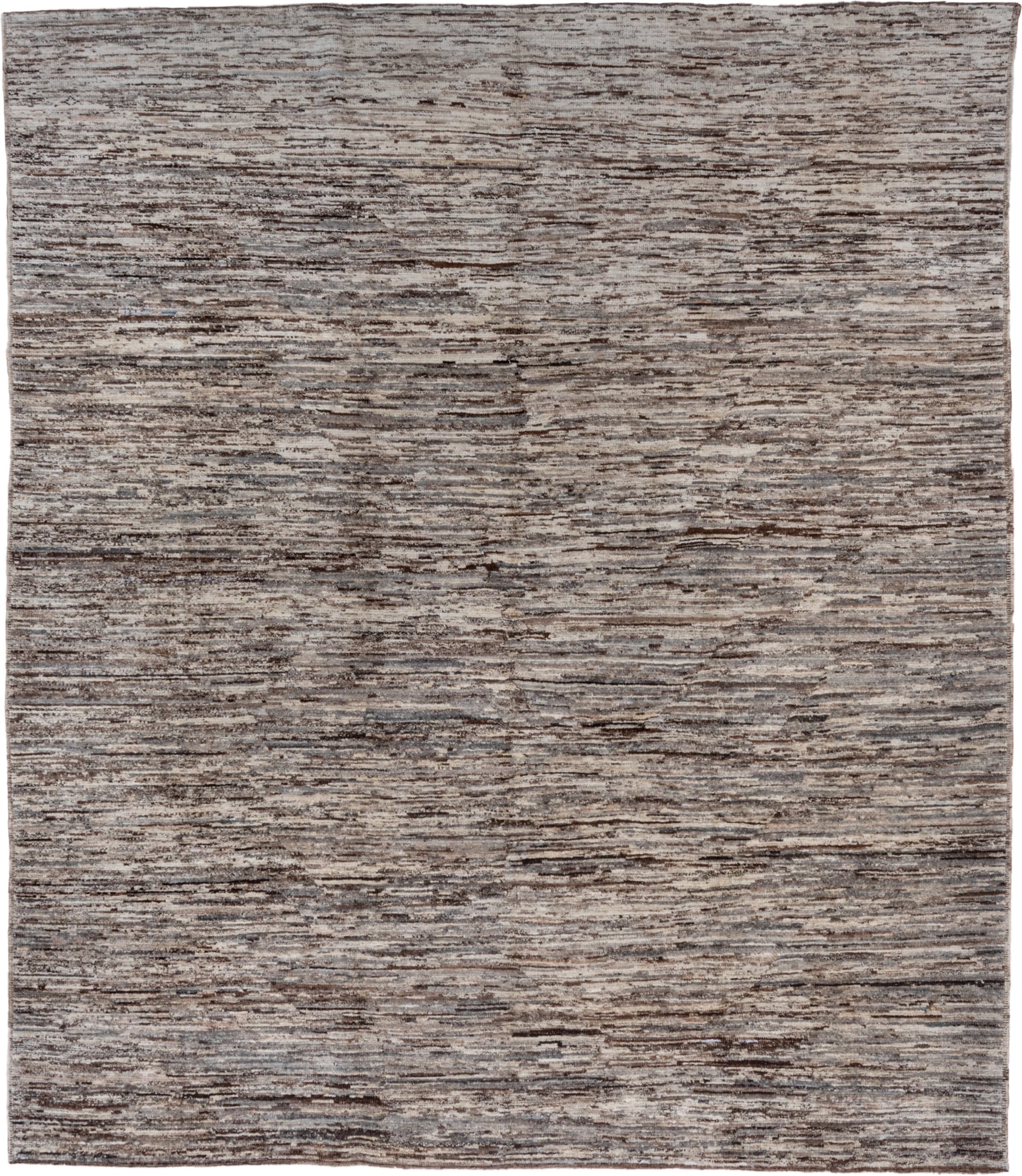 8' x 9' one-of-a-kind handmade vintage Tulu rug. Color palette: taupe, brown, ivory, gray, charcoal, beige, black