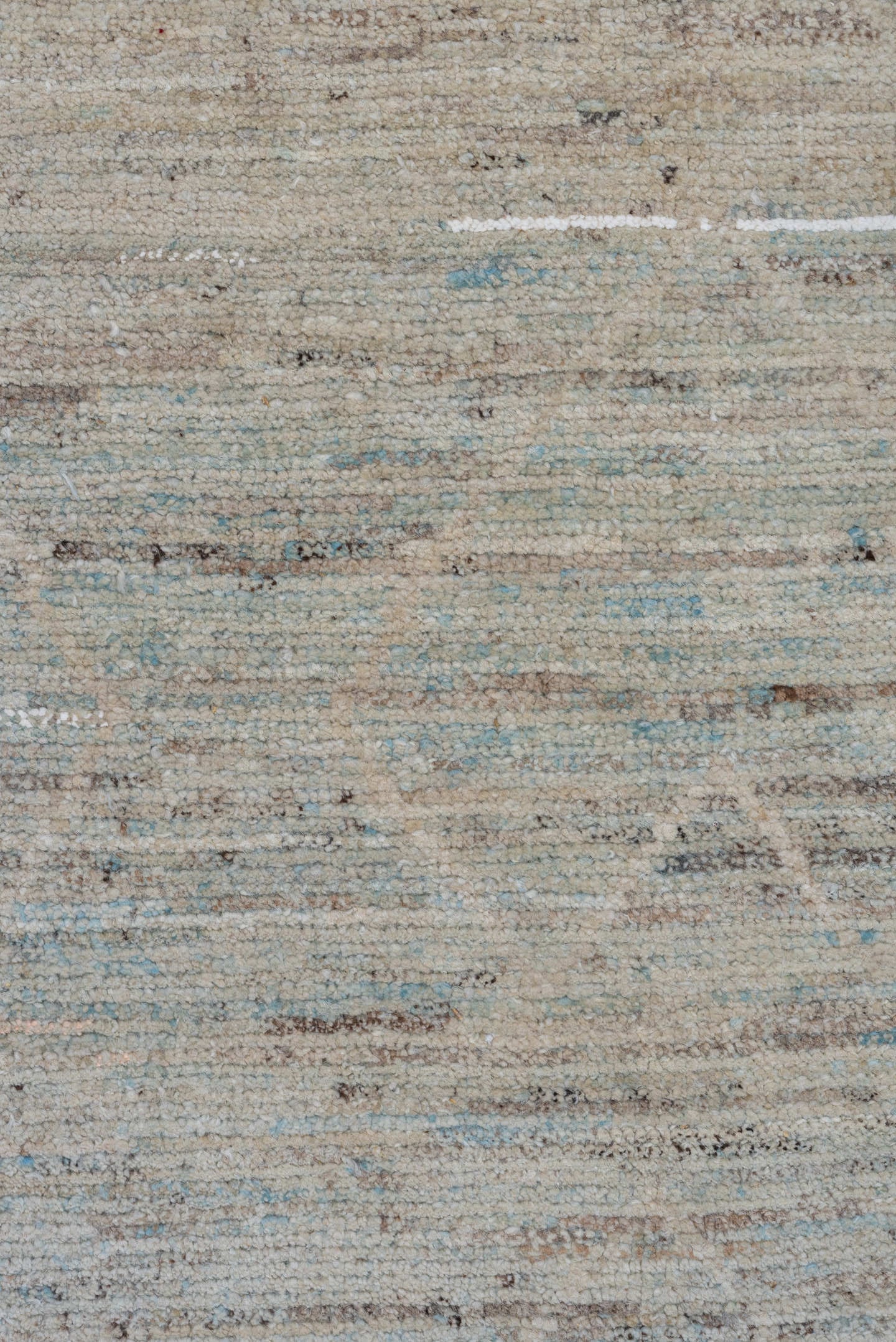 5' x 11' one-of-a-kind handmade vintage Tulu runner rug. Color palette: ivory, pale blue, taupe, gray, cream, light blue
