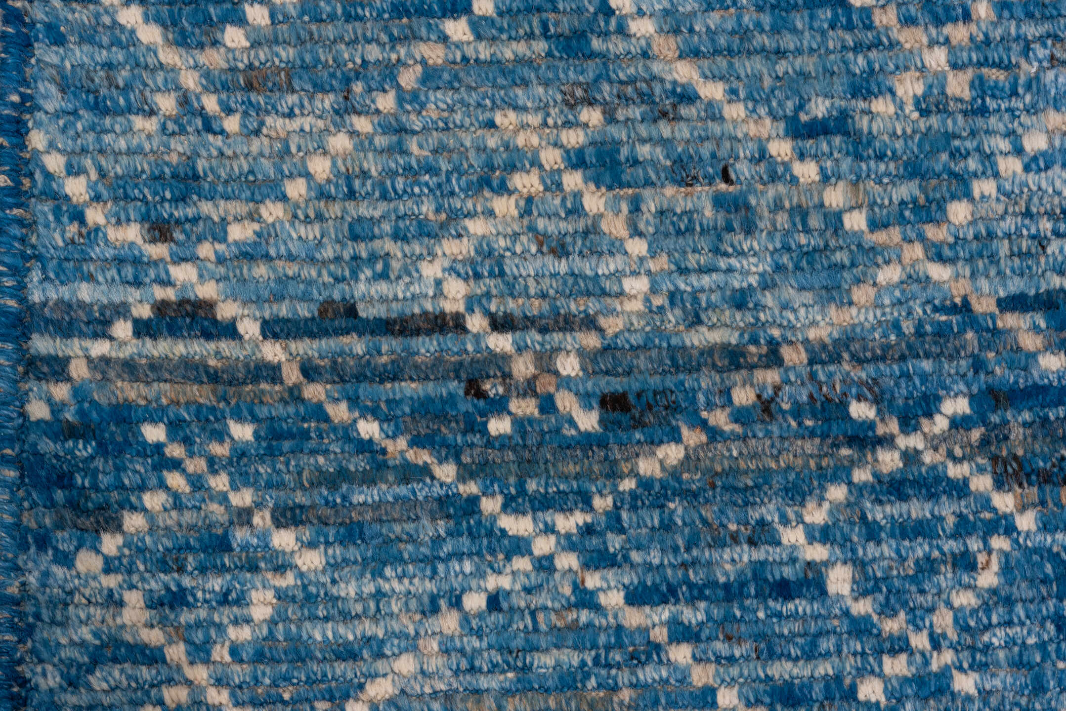 10' x 13' one-of-a-kind handmade vintage Tulu oversize rug. Color palette: azure, sky blue, ivory, cobalt, slate, light blue