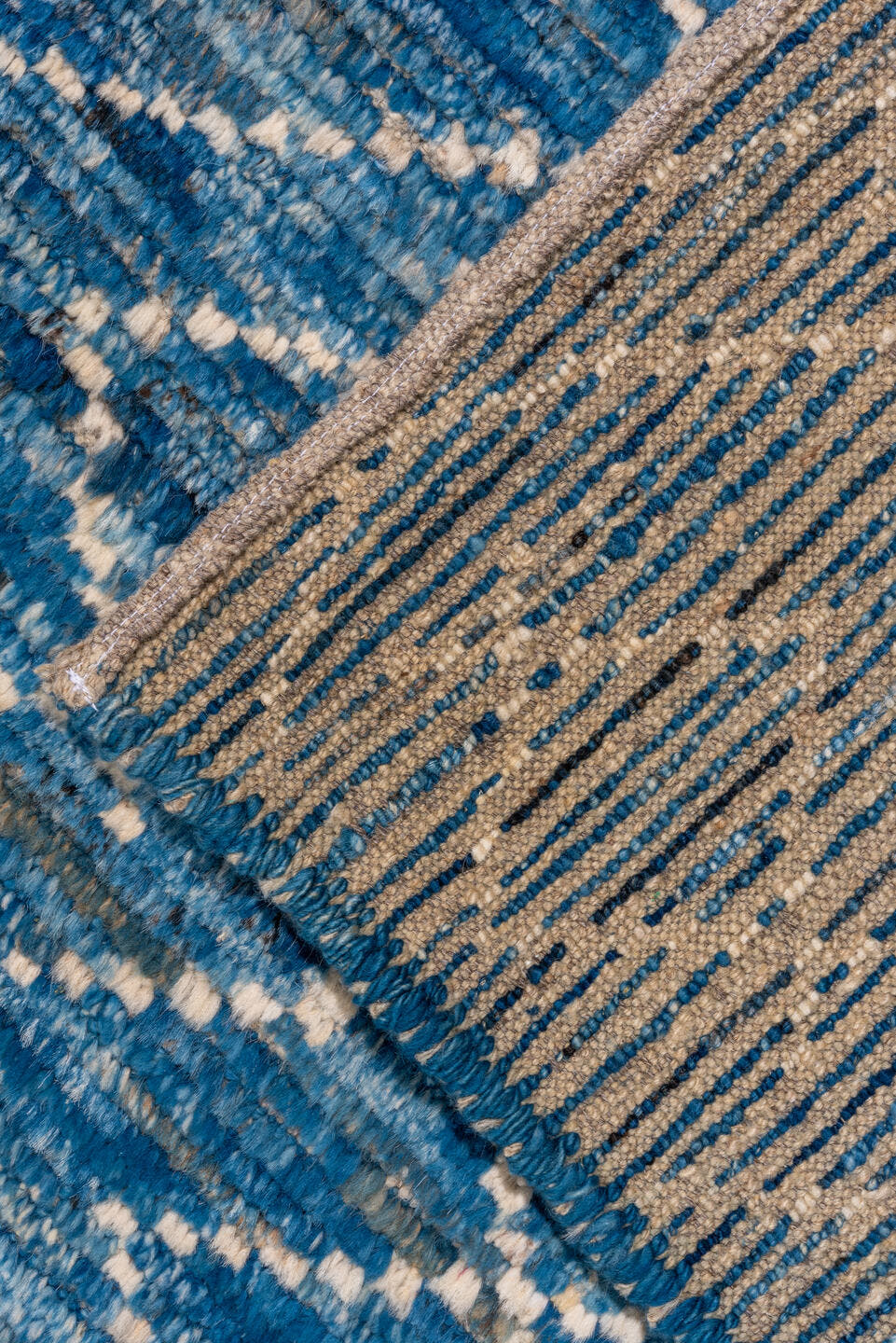 10' x 13' one-of-a-kind handmade vintage Tulu oversize rug. Color palette: azure, sky blue, ivory, cobalt, slate, light blue