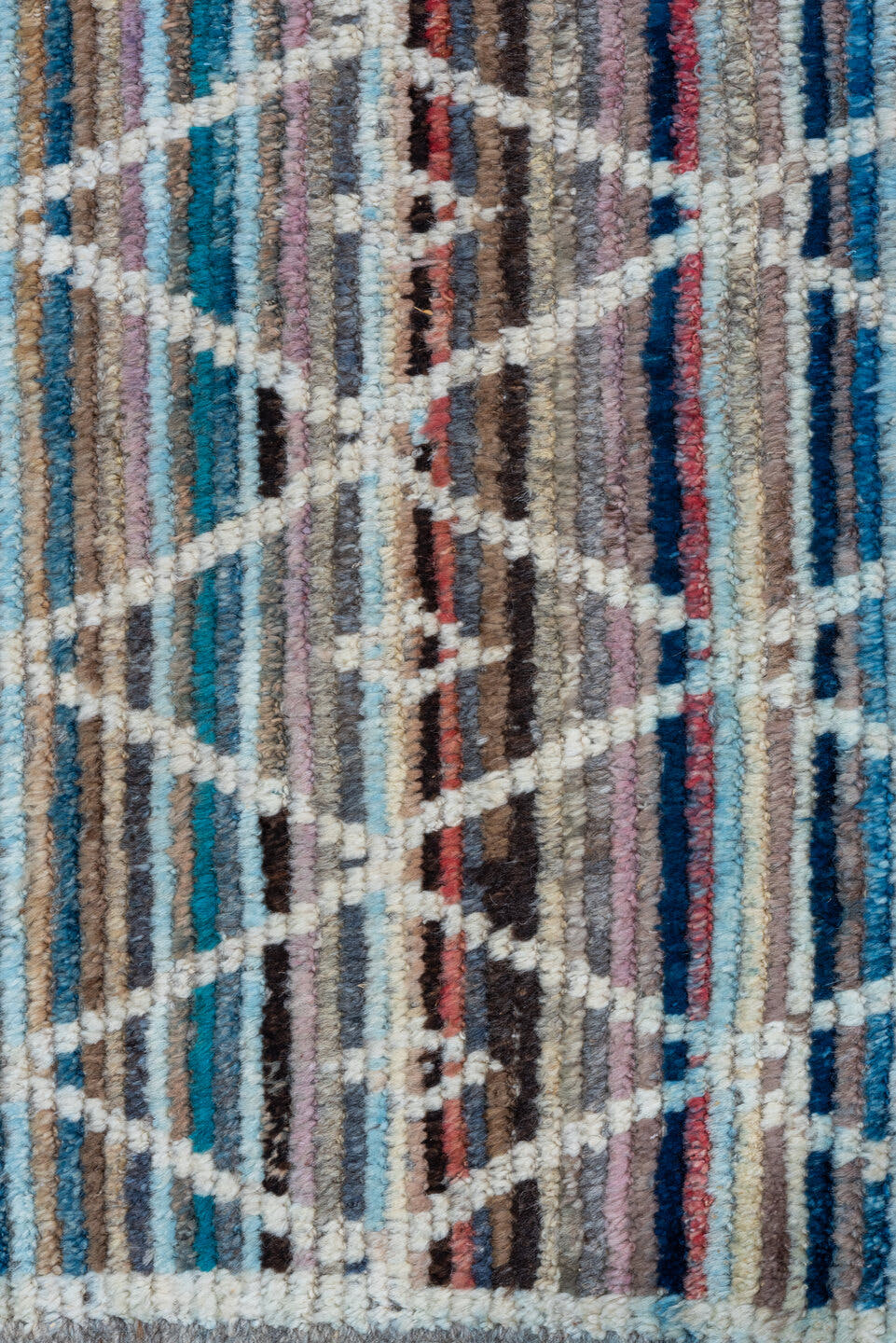 10' x 13' one-of-a-kind handmade vintage Tulu large size rug. Color palette: ivory, taupe, blue, rose, sky_blue, camel