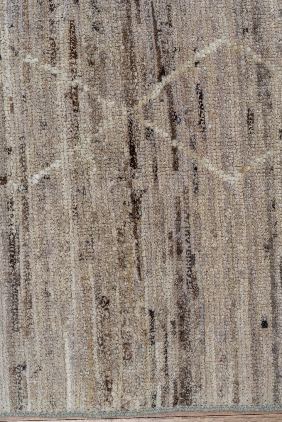 7' x 9' one-of-a-kind handmade vintage Tulu rug. Color palette: ivory, taupe, beige, brown, cream, gray