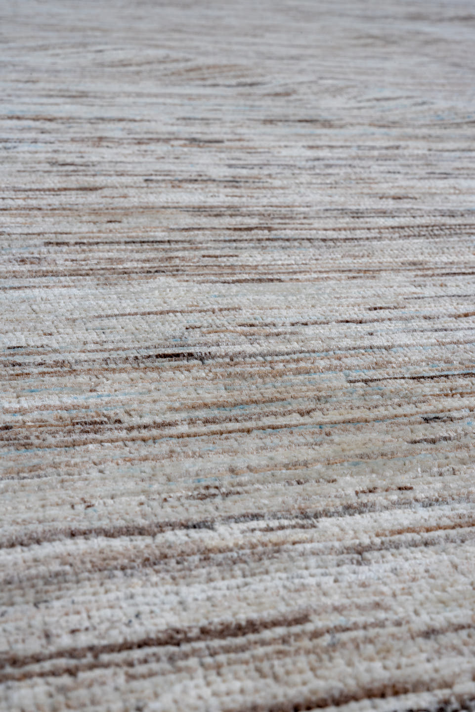 10' x 13' one-of-a-kind handmade vintage Tulu large size rug. Color palette: ivory, taupe, camel, light blue, brown, beige