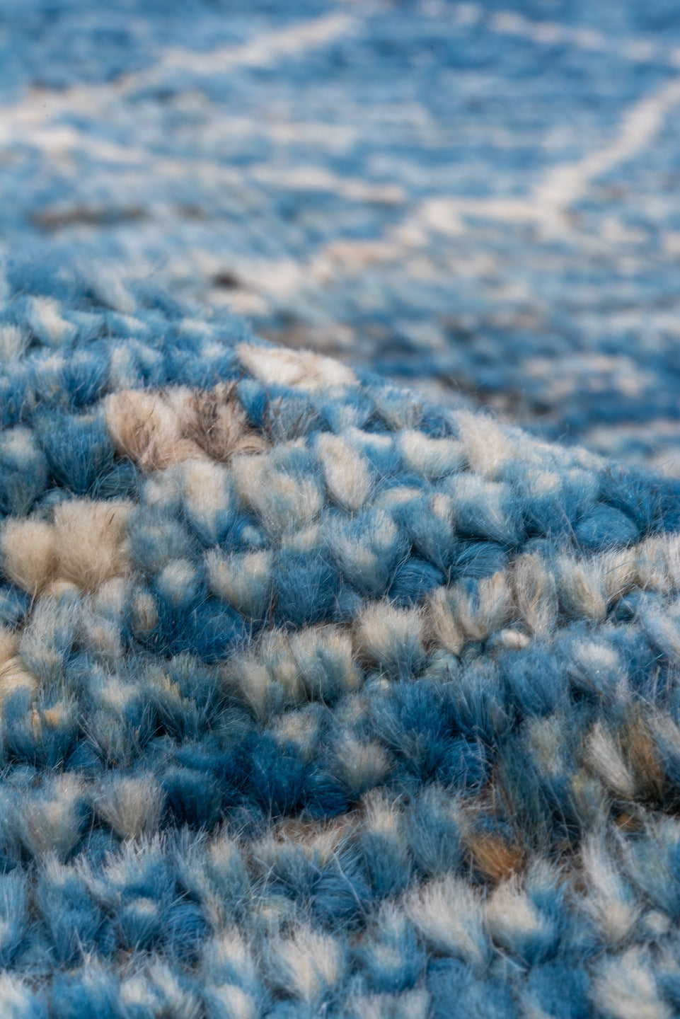 10' x 13' one-of-a-kind handmade vintage Tulu large size rug. Color palette: arapawa, blue, gainsboro, gray, light blue