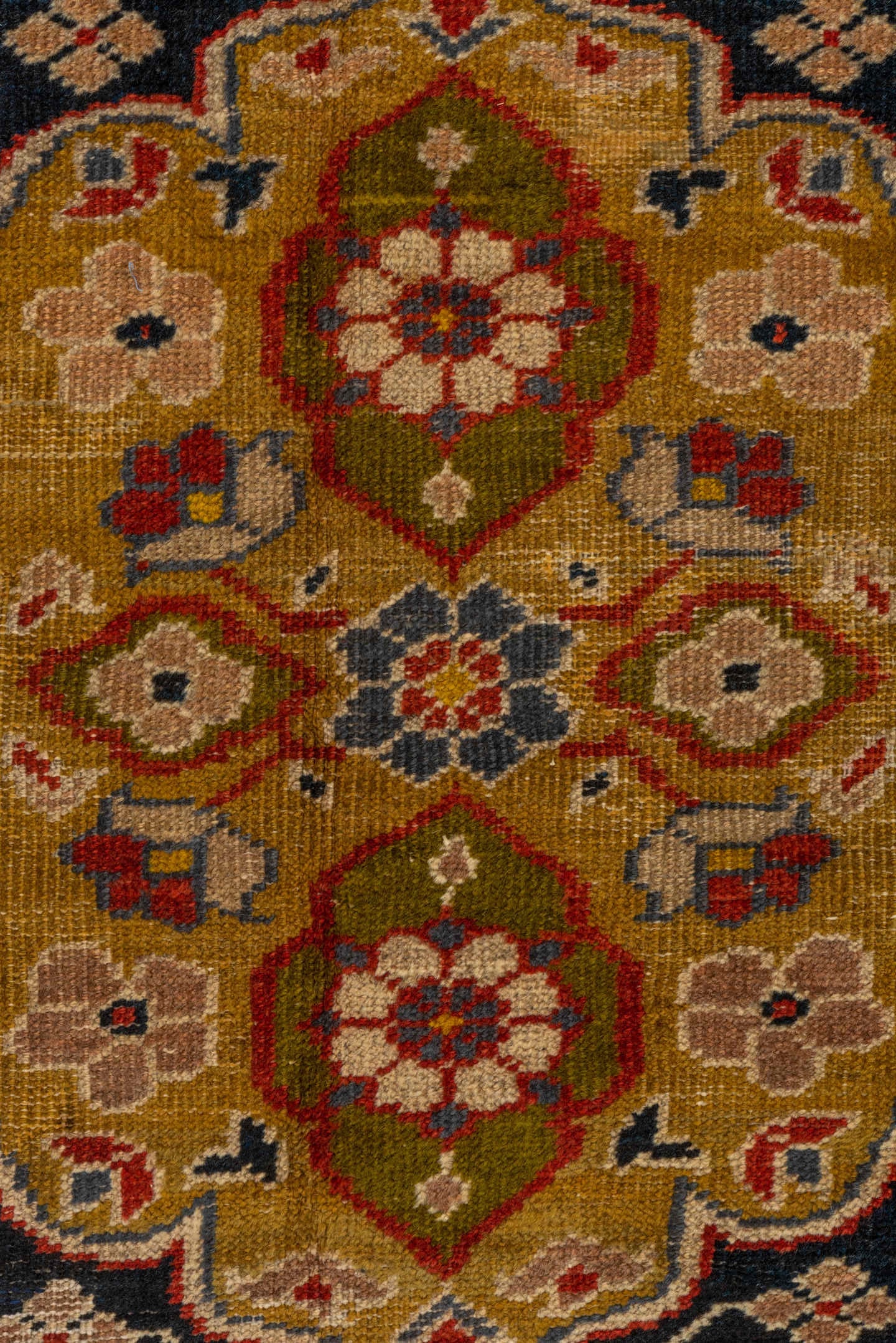 9' x 13' one-of-a-kind handmade vintage Sultanabad large size rug. Color palette: crimson, navy, ivory, gold, camel, slate