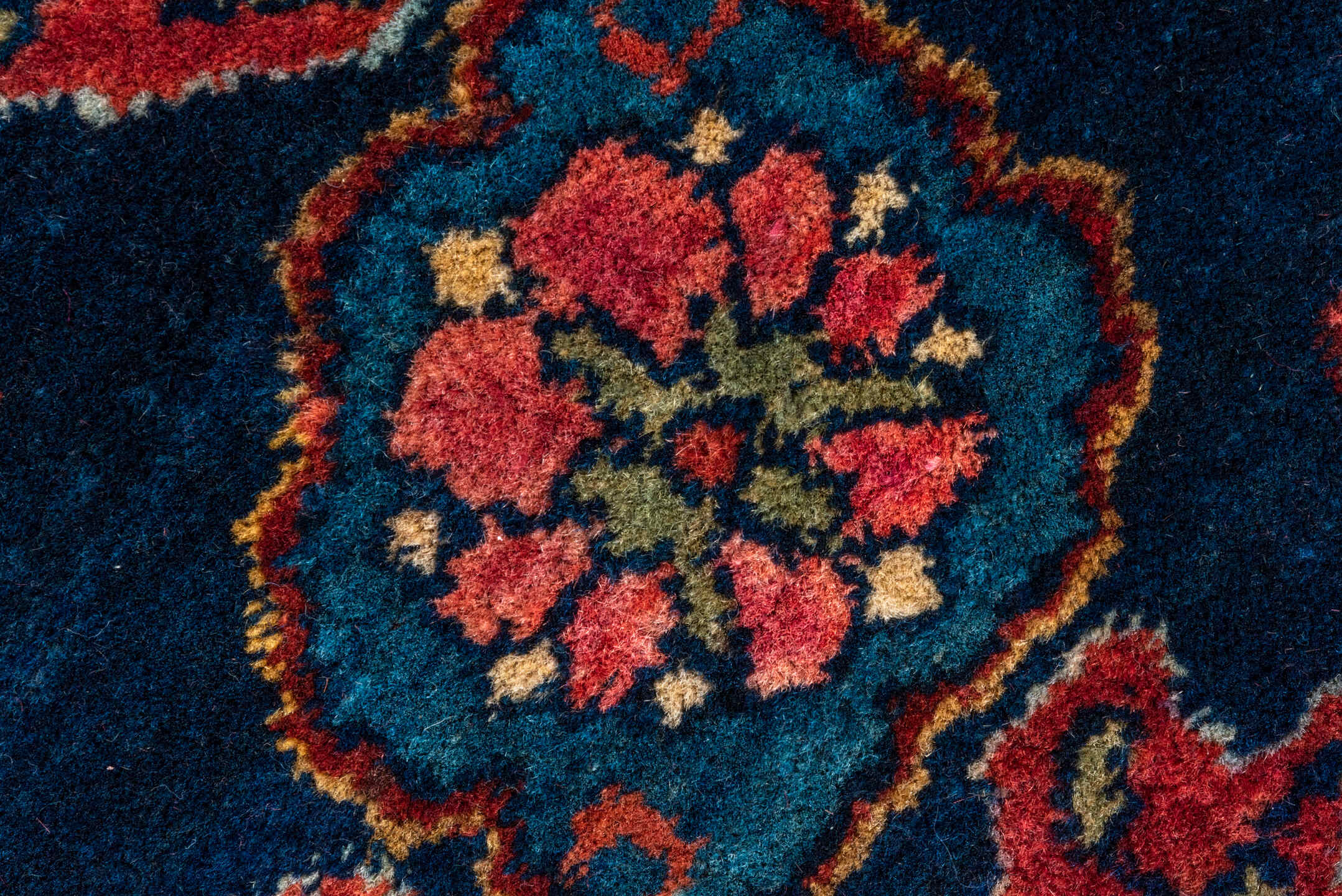 6' x 9' one-of-a-kind handmade vintage Bidjar medium size rug. Color palette: navy, rust, crimson, ivory, cobalt, rose