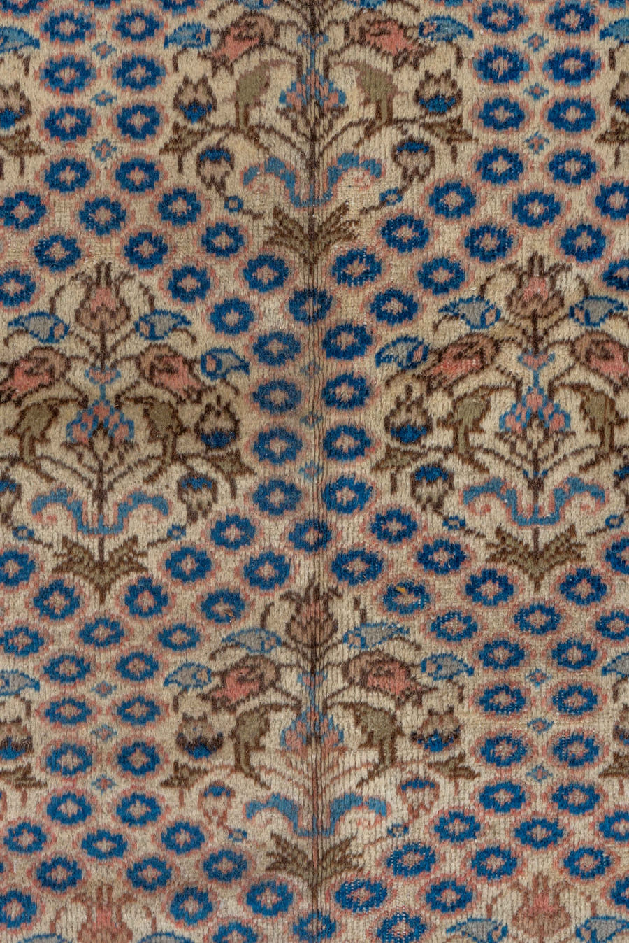 7' x 12' one-of-a-kind handmade vintage Sivas large size rug. Color palette: ivory, navy, beige, camel, taupe, slate, rose