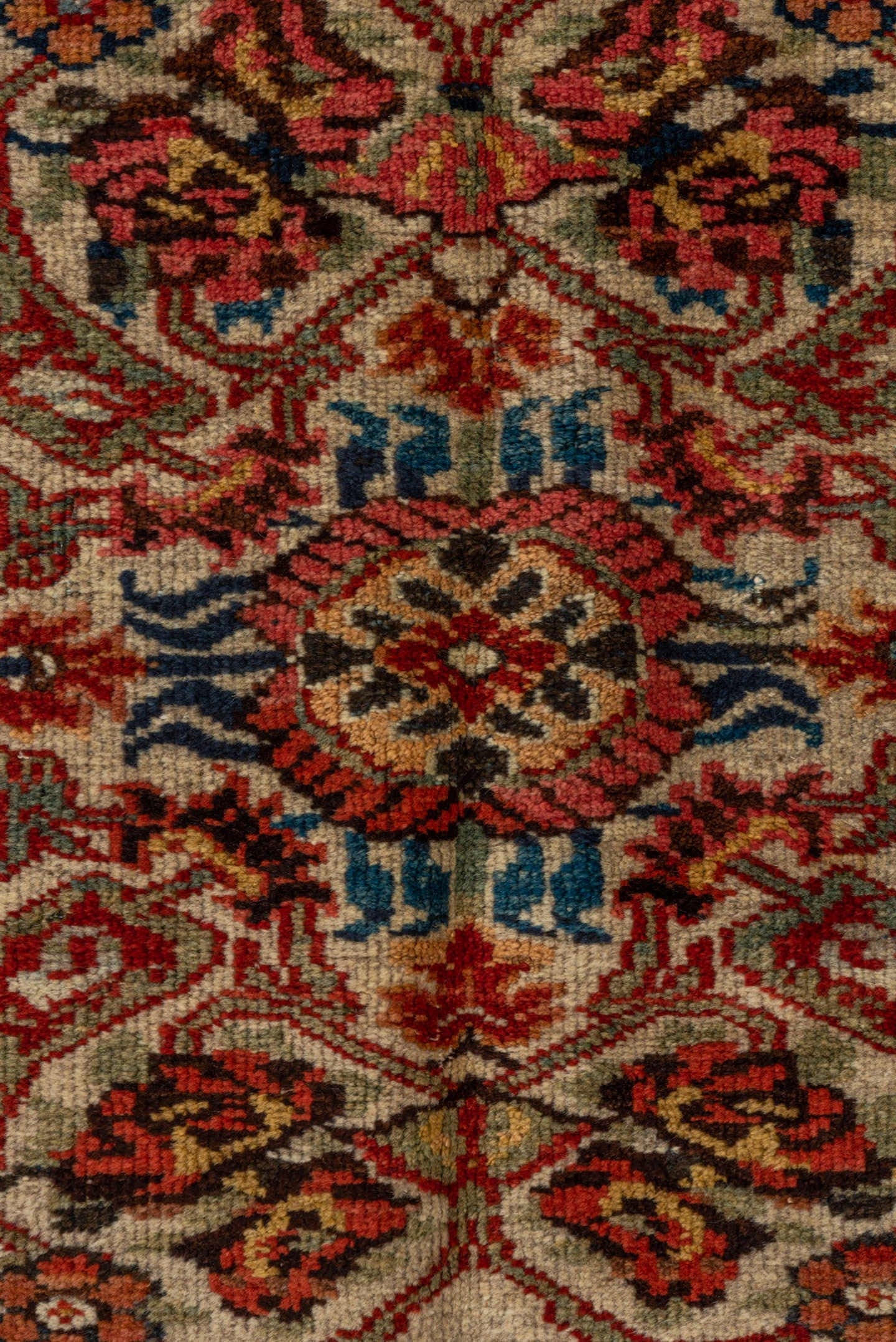 10' x 13' one-of-a-kind handmade vintage Sultanabad large size rug. Color palette: rust, ivory, charcoal, crimson, olive