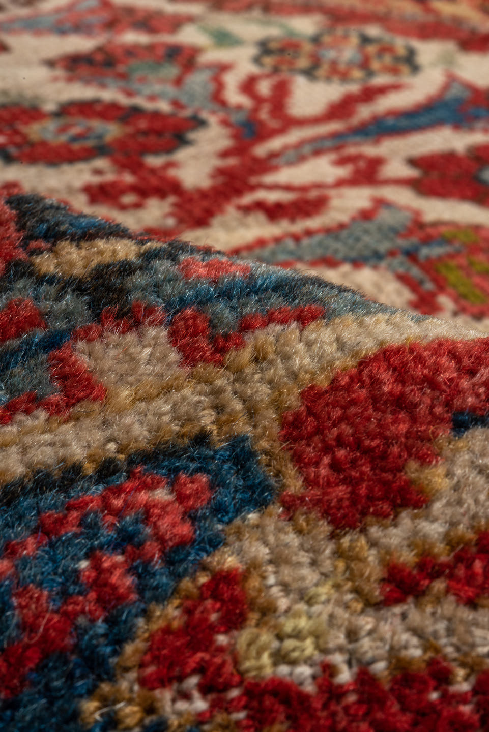 10' x 13' one-of-a-kind handmade vintage Sultanabad large size rug. Color palette: rust, ivory, charcoal, crimson, olive