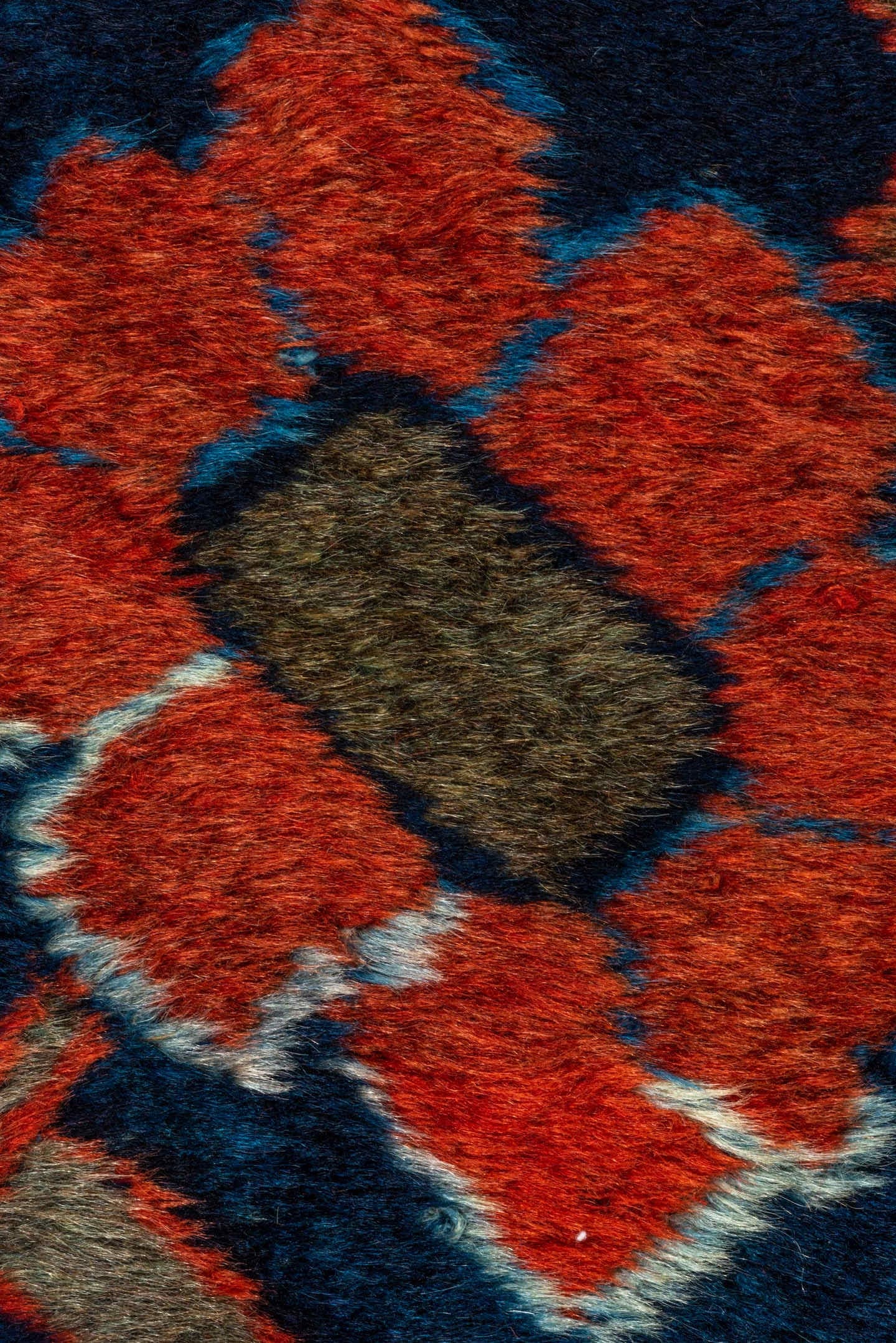 9' x 12' one-of-a-kind handmade vintage Mahal large size rug. Color palette: navy, rust, coral, teal, ivory, slate, rose