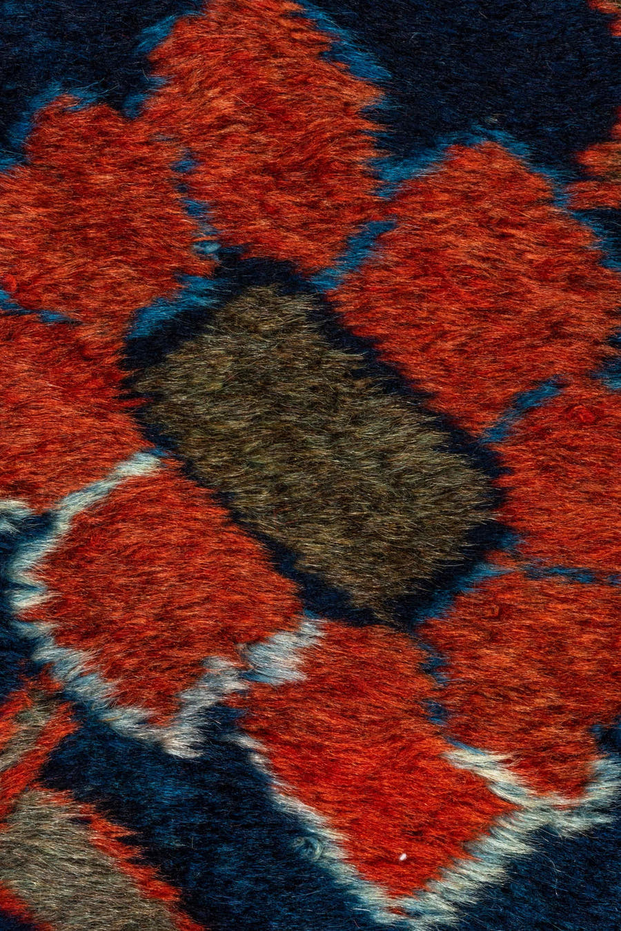 9' x 12' one-of-a-kind handmade vintage Mahal large size rug. Color palette: navy, rust, coral, teal, ivory, slate, rose