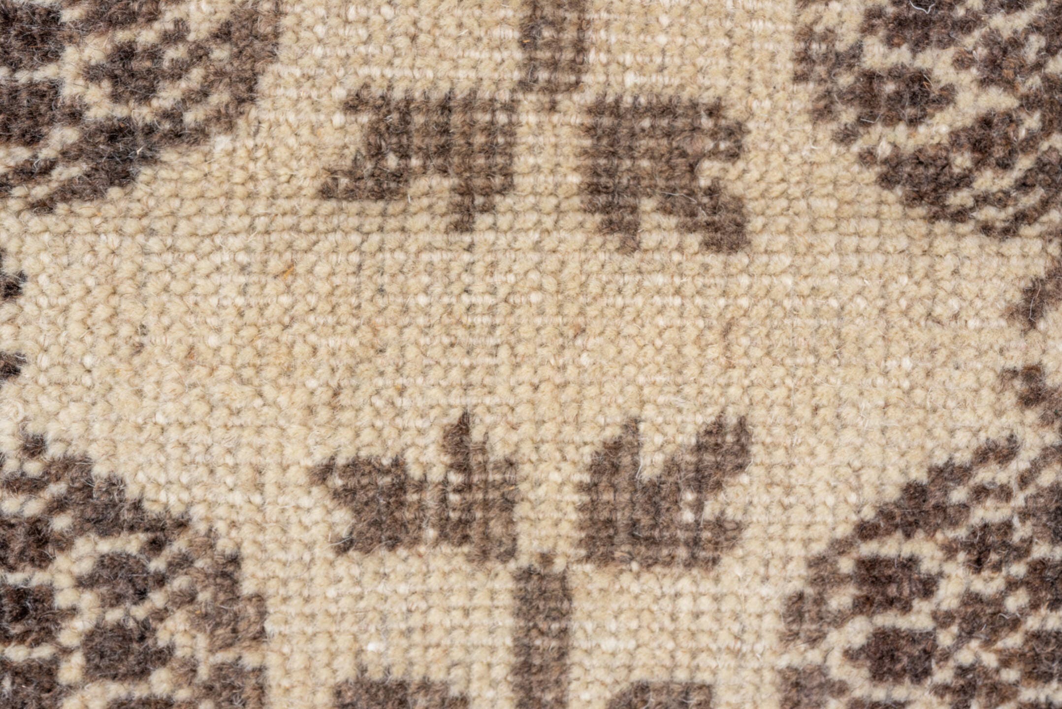 5' x 7' one-of-a-kind handmade vintage Tulu rug. Color palette: ivory, brown, taupe, camel, beige, gray