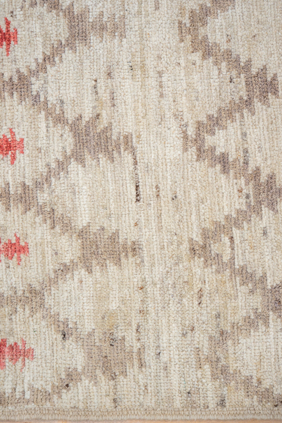 6' x 8' one-of-a-kind handmade vintage Tulu medium size rug. Color palette: ivory, taupe, coral, beige, gray, terracotta