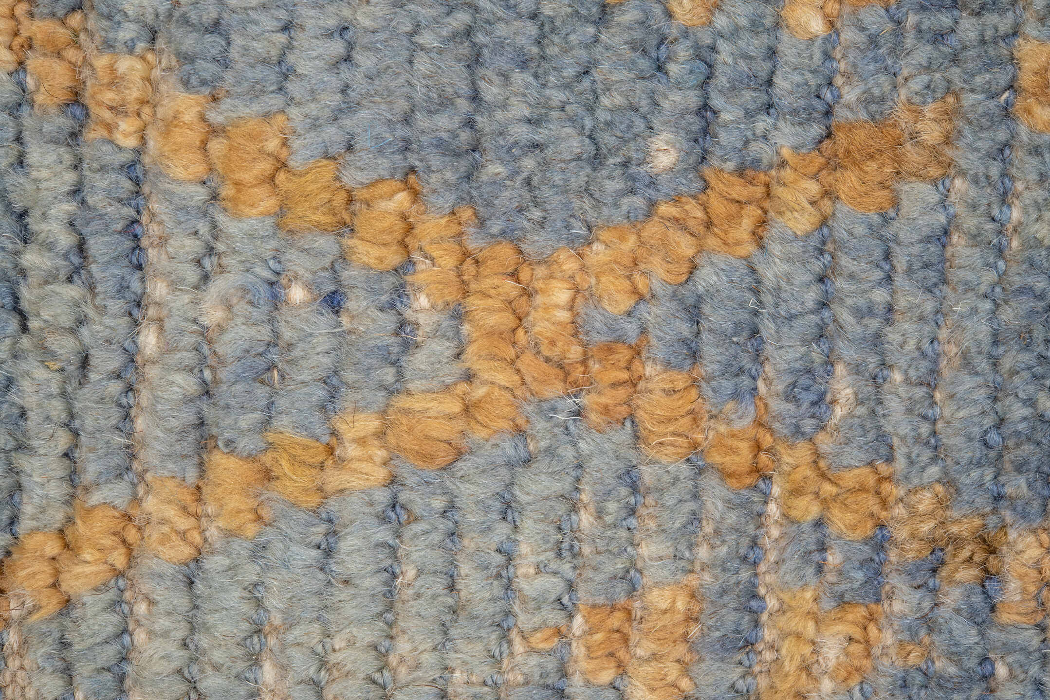 3' x 9' one-of-a-kind handmade vintage Tulu runner rug. Color palette: blue, brown, dark gray, gray, light blue, light gray