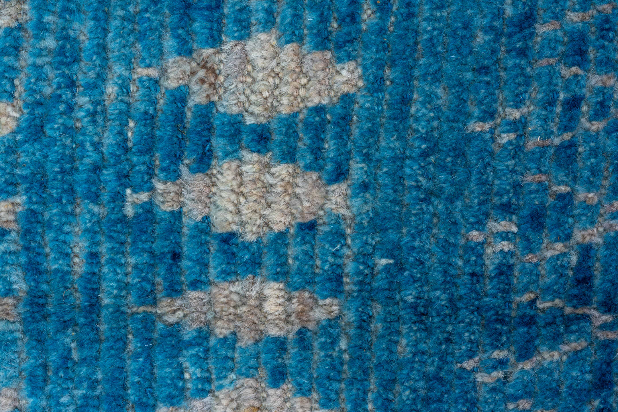 8' x 9' one-of-a-kind handmade vintage Tulu rug. Color palette: turquoise, ivory, sky blue, slate, teal, light blue, gray