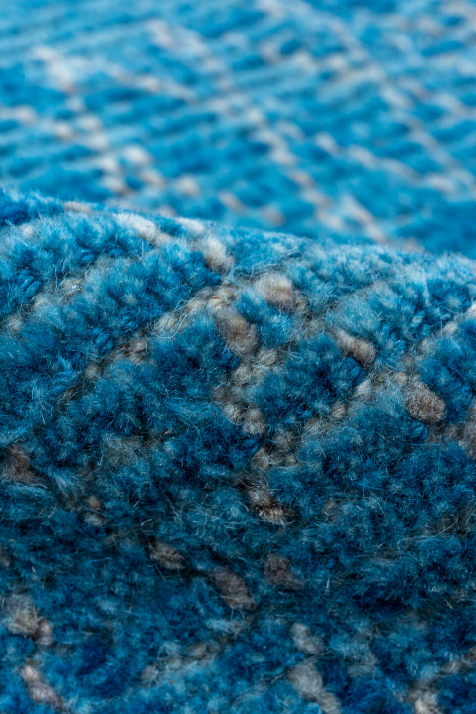 8' x 9' one-of-a-kind handmade vintage Tulu rug. Color palette: turquoise, ivory, sky blue, slate, teal, light blue, gray