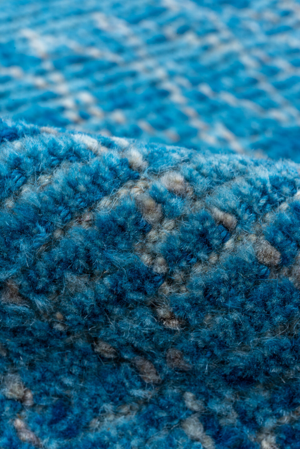 8' x 9' one-of-a-kind handmade vintage Tulu rug. Color palette: turquoise, ivory, sky blue, slate, teal, light blue, gray