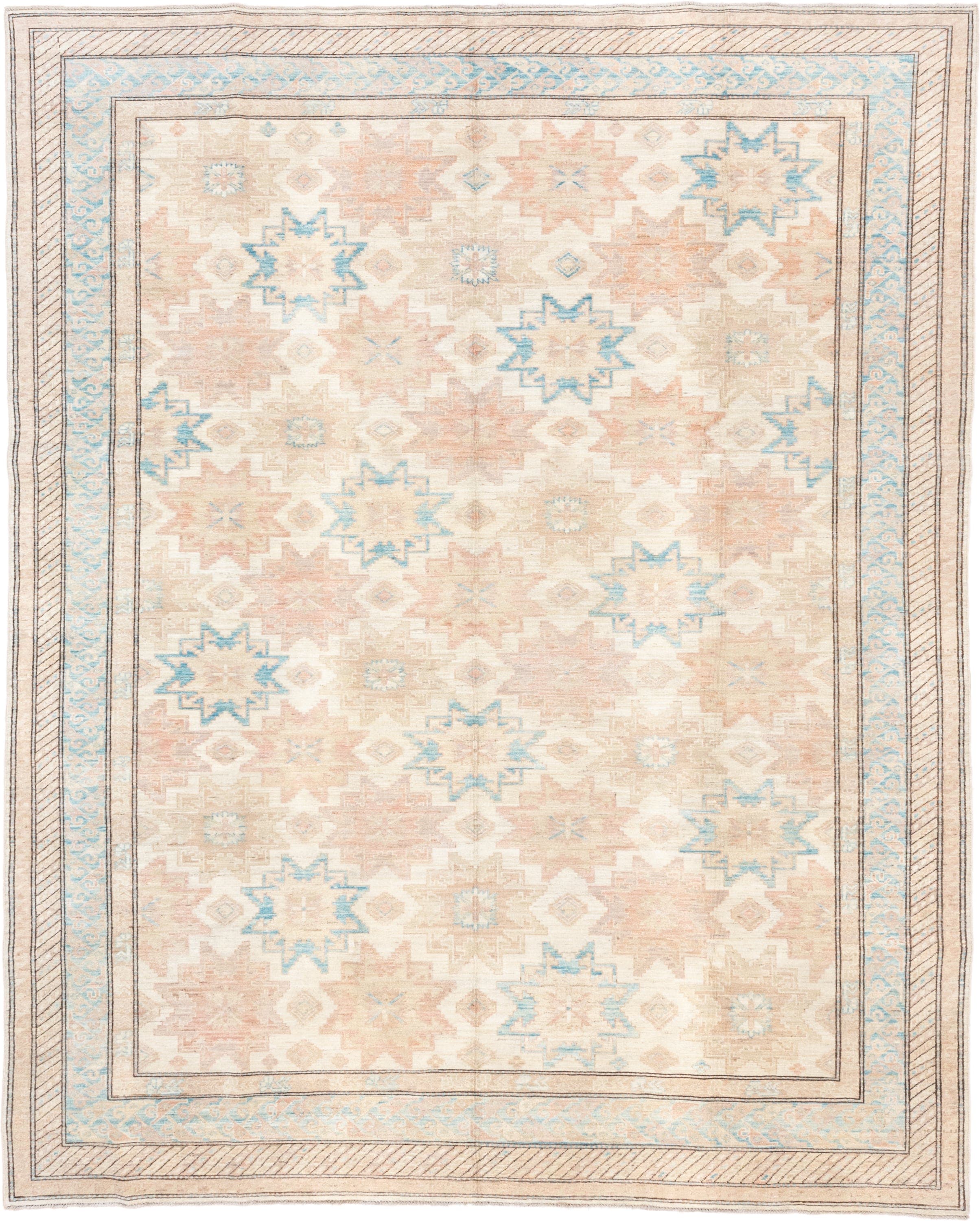 8' x 10' one-of-a-kind handmade vintage Sivas large size rug. Color palette: ivory, powder_blue, blush, beige, taupe
