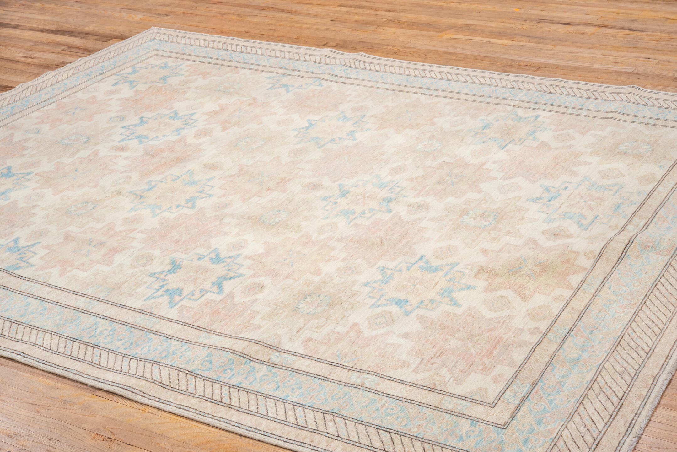 8' x 10' one-of-a-kind handmade vintage Sivas large size rug. Color palette: ivory, powder_blue, blush, beige, taupe