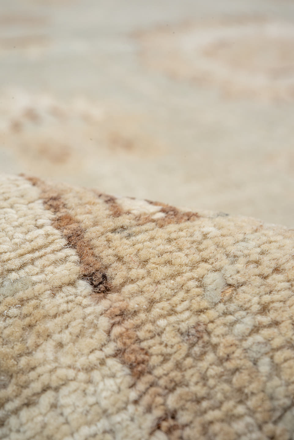 7' x 7' one-of-a-kind handmade vintage Sivas rug. Color palette: ivory, beige, taupe, camel, pale blue, cream, gray
