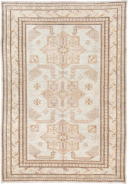 5' x 8' one-of-a-kind handmade vintage Sivas medium size rug. Color palette: ivory, beige, taupe, camel, pale blue, sand