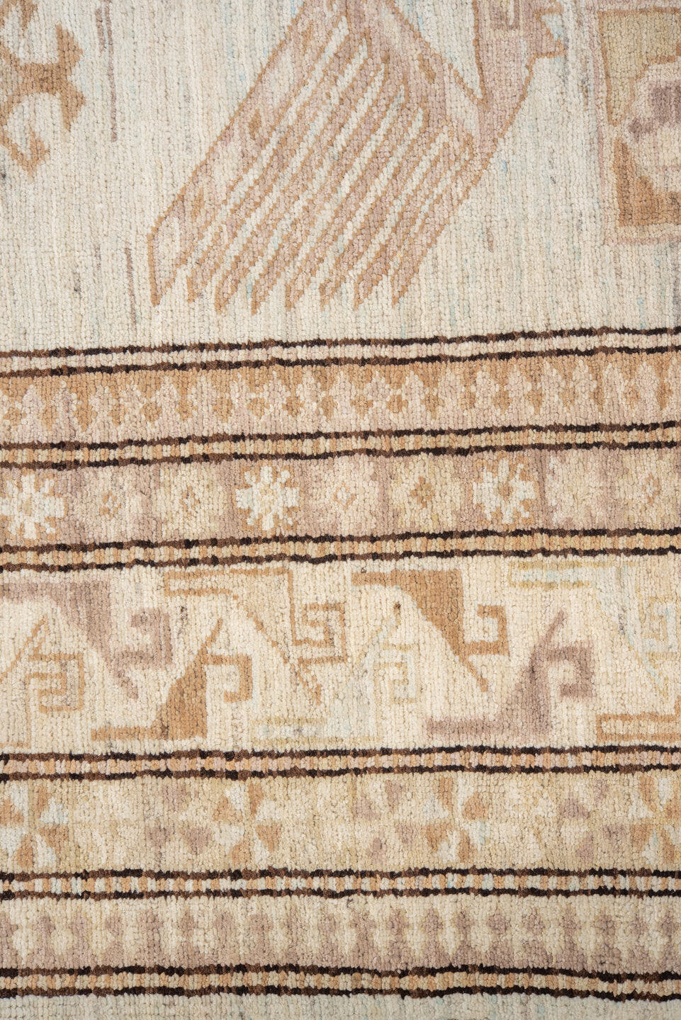 5' x 8' one-of-a-kind handmade vintage Sivas medium size rug. Color palette: ivory, beige, taupe, camel, pale blue, sand