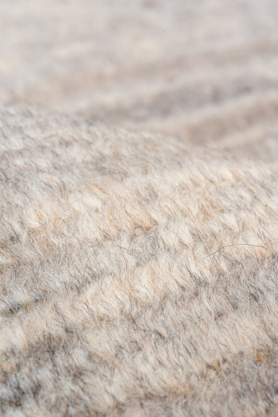 5' x 6' one-of-a-kind handmade vintage Tulu rug. Color palette: ivory, taupe, beige, gray, cream
