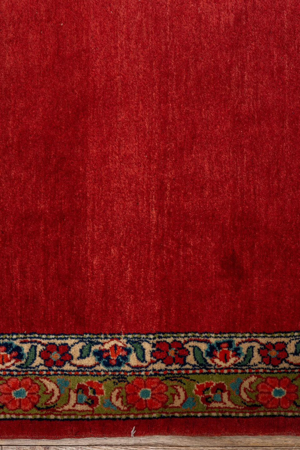 3' x 28' one-of-a-kind handmade vintage Kashan runner rug. Color palette: red, crimson, rose, ivory, navy, sage, gold, pink