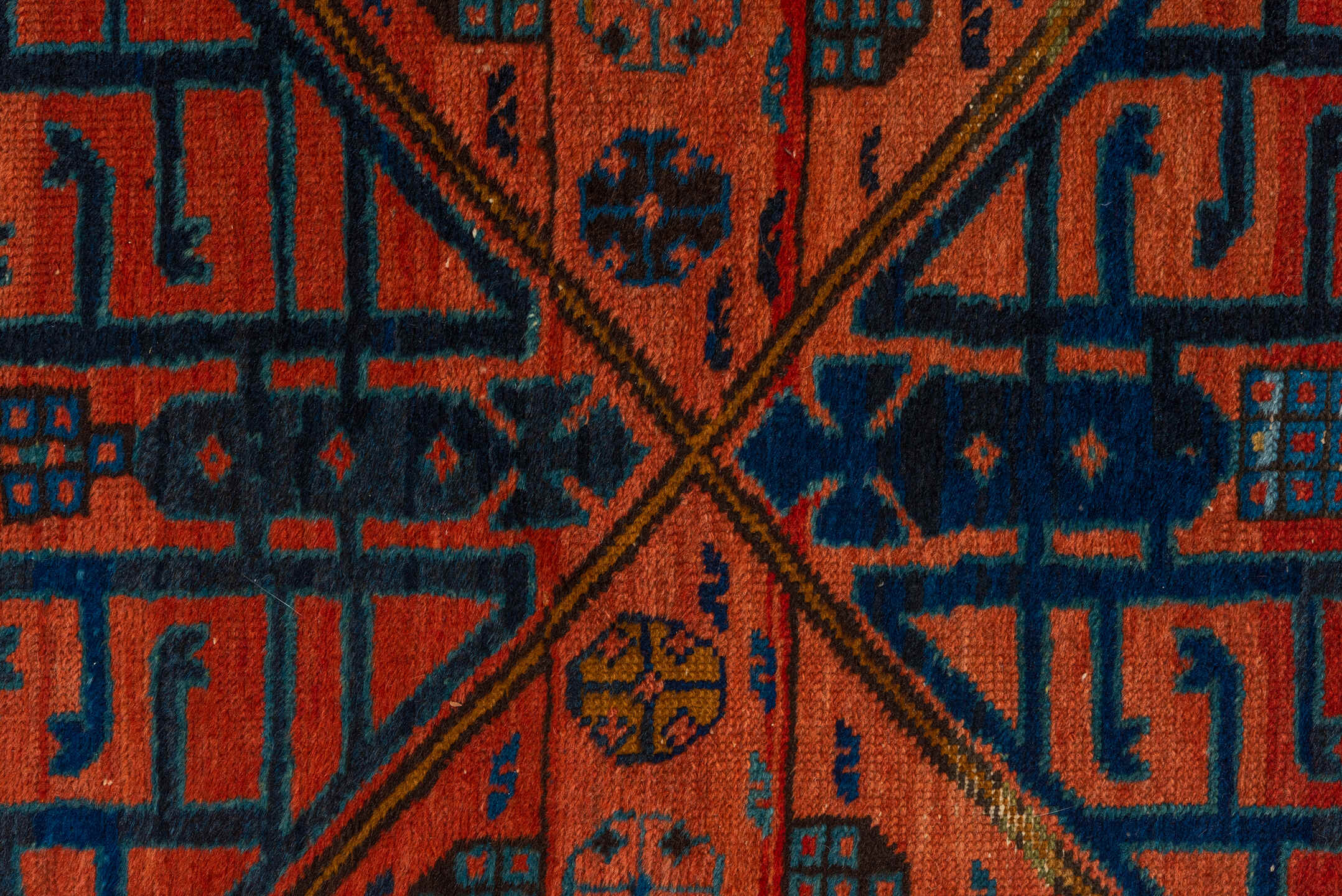 3' x 12' one-of-a-kind handmade vintage NW Persian runner rug. Color palette: rust, sky blue, navy, ivory, coral, camel