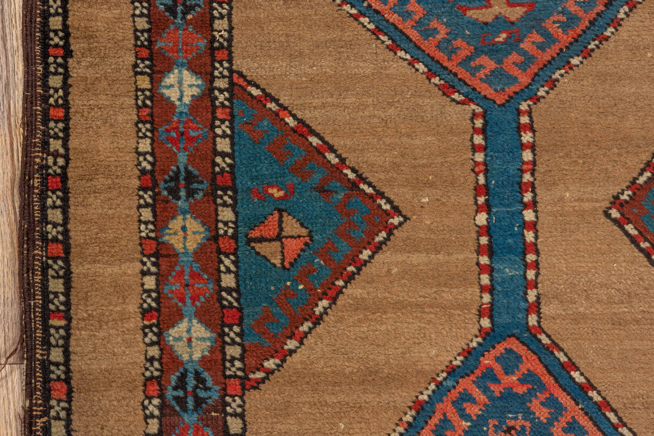 2' x 8' one-of-a-kind handmade vintage Cam Hamadan runner rug. Color palette: camel, turquoise, rust, ivory, brown, navy