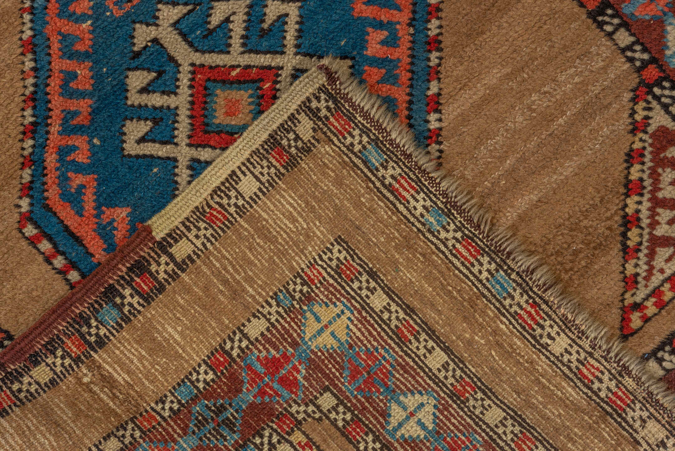 2' x 8' one-of-a-kind handmade vintage Cam Hamadan runner rug. Color palette: camel, turquoise, rust, ivory, brown, navy